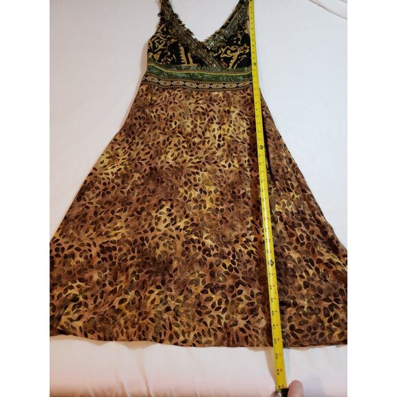 Faith tribal print midi dress boho fringe trim beaded embroidered smocked Size M - Picture 16 of 16